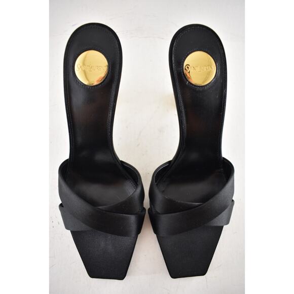 Saint Laurent Opyum 85 Sandal Black Satin Gold YSL Heel Backless Mule Pump 37.5 - Picture 12 of 16